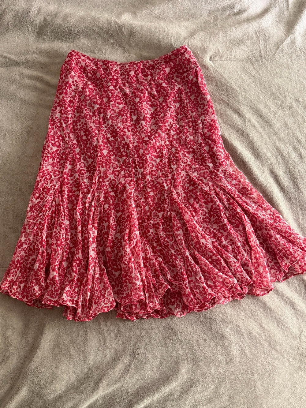 Red pink floral midi skirt